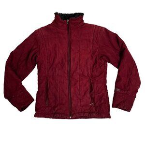 Columbia women's coat S maroon red fabric faux fur zipper front fleece cuff
